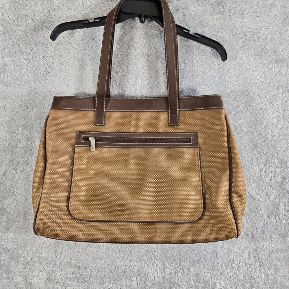 The Sak Brown Woven Straw Faux Leather Trim Tote‎ Bag Shoulder Purse Pocket